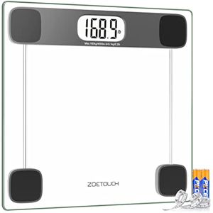 ZOETOUCH Báscula de baño digital para peso corporal, báscula de baño, pantalla LCD, baterías y cinta