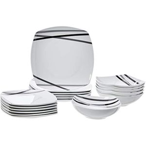 Amazon Basics - Vajilla de cocina de 18 piezas (platos y tazones), forma cuadrada, servicio para 6,