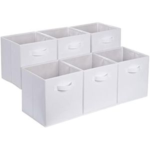 Amazon Basics Organizador plegable de tela con asas, 10.5 x 10.5 x 11 pulgadas, color blanco,