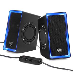 GOgroove SonaVERSE O2i - Altavoces para computadora de juegos con luz LED azul para computadora de