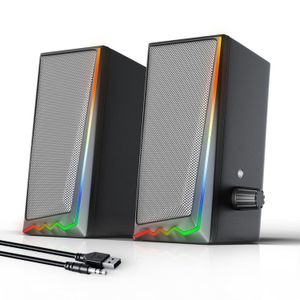 Altavoces de computadora con auxiliar de 0.138 in, altavoces de escritorio con varias luces RGB