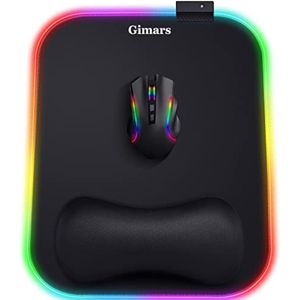 Gimars Alfombrilla de mouse RGB con soporte para reposamuñecas, alfombrilla de mouse ergonómica
