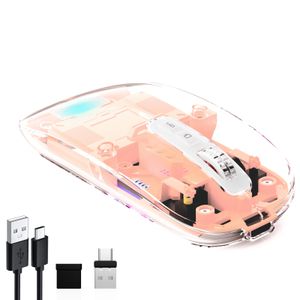 Mouse inalámbrico transparente para computadora, mouse Bluetooth recargable, pantalla de