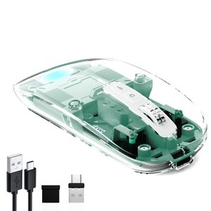 Mouse inalámbrico transparente para computadora, mouse Bluetooth recargable, pantalla de