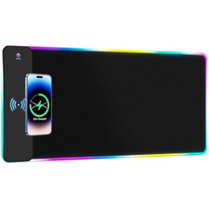 Alfombrilla de mouse para juegos de carga inalámbrica RGB, carga rápida de 15 W, 15 modos de luz