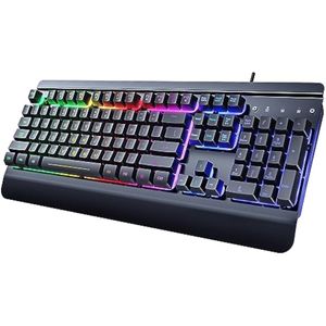 Teclado para juegos, panel de metal de 104 teclas, teclado silencioso retroiluminado LED arcoíris