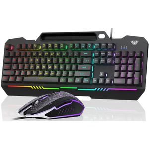 AULA Combo de teclado y mouse para juegos, teclado retroiluminado RGB para computadora y mouse para