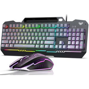 AULA Combo de teclado y mouse para juegos, teclado retroiluminado RGB para computadora y mouse para