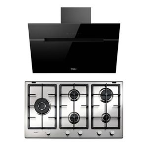 Campana Whirlpool 90 cm Negro Vertical y Anafe Empotrable Multigas Inox 90cm