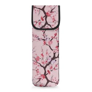 Ohuysud - Estuche de hierro plano con diseño de flor de cerezo, funda de viaje para rizador, bolsa