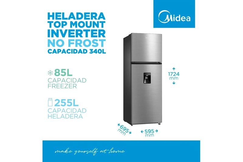 Heladera No Frost Inverter Midea MDRT489MTE46ADW 340L Inox