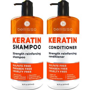 BELLISSO - Set de champú y acondicionador con queratina, sin sulfatos/parabenos, tratamiento