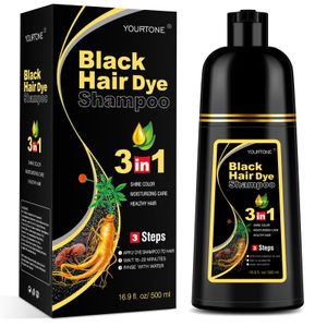 Champú de tinte negro 3 en 1 para cobertura de cabello gris, champú de color para mujeres y hombres,