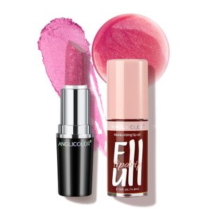 Anglicolor 2 unidades de aceite labial y lápiz labial rosa con purpurina metálica, para labios