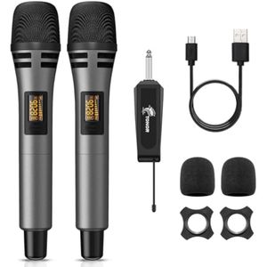 TONOR Micrófonos inalámbricos, sistema de micrófono de karaoke dual UHF, Microfonos Inalambricos con