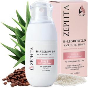 H-Regrow - Spray para el crecimiento del cabello, con agua de arroz, biotina, aloe vera, cafeína y