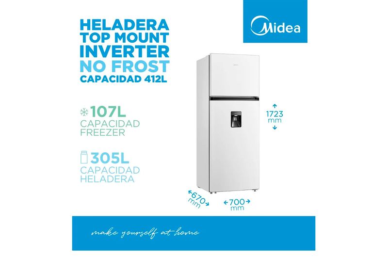 Heladera Inverter Midea MDRT580MTE01ADW 412Lts Blanco