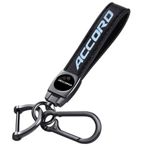 HUIANTS Llavero de cuero negro para automóvil, llavero de metal compatible con accesorios Honda