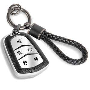 Funda para llavero Cadillac con llavero de cuerda trenzada de metal, funda de TPU suave mejorada