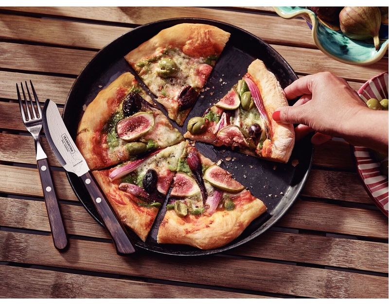 Juego de Cubiertos para Pizza Polywood Tramontina con Láminas de Acero Inoxidable Castaño 8 Pzas