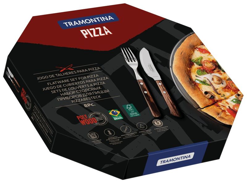 Juego de Cubiertos para Pizza Polywood Tramontina con Láminas de Acero Inoxidable Castaño 8 Pzas