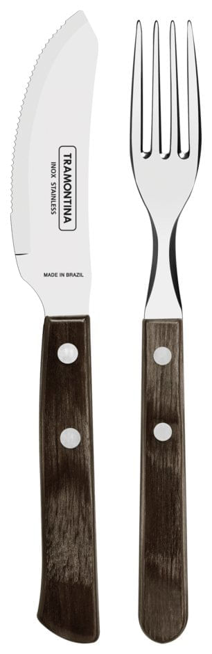 Juego de Cubiertos para Pizza Polywood Tramontina con Láminas de Acero Inoxidable Castaño 8 Pzas