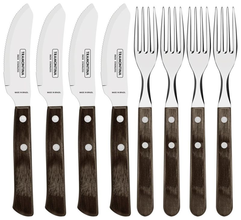 Juego de Cubiertos para Pizza Polywood Tramontina con Láminas de Acero Inoxidable Castaño 8 Pzas