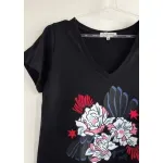 Remera de algodón escote V - Flores Azul & rosa Talle XL - Haya Paz