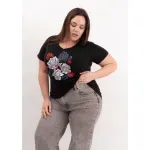 Remera de algodón escote V - Flores Azul & rosa Talle XL - Haya Paz