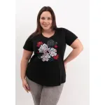Remera de algodón escote V - Flores Azul & rosa Talle XL - Haya Paz