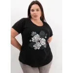 Remera de algodón escote redondo - Flores Azulinas Talle M - Haya Paz