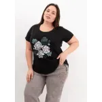 Remera de algodón escote redondo - Flores Azulinas Talle M - Haya Paz