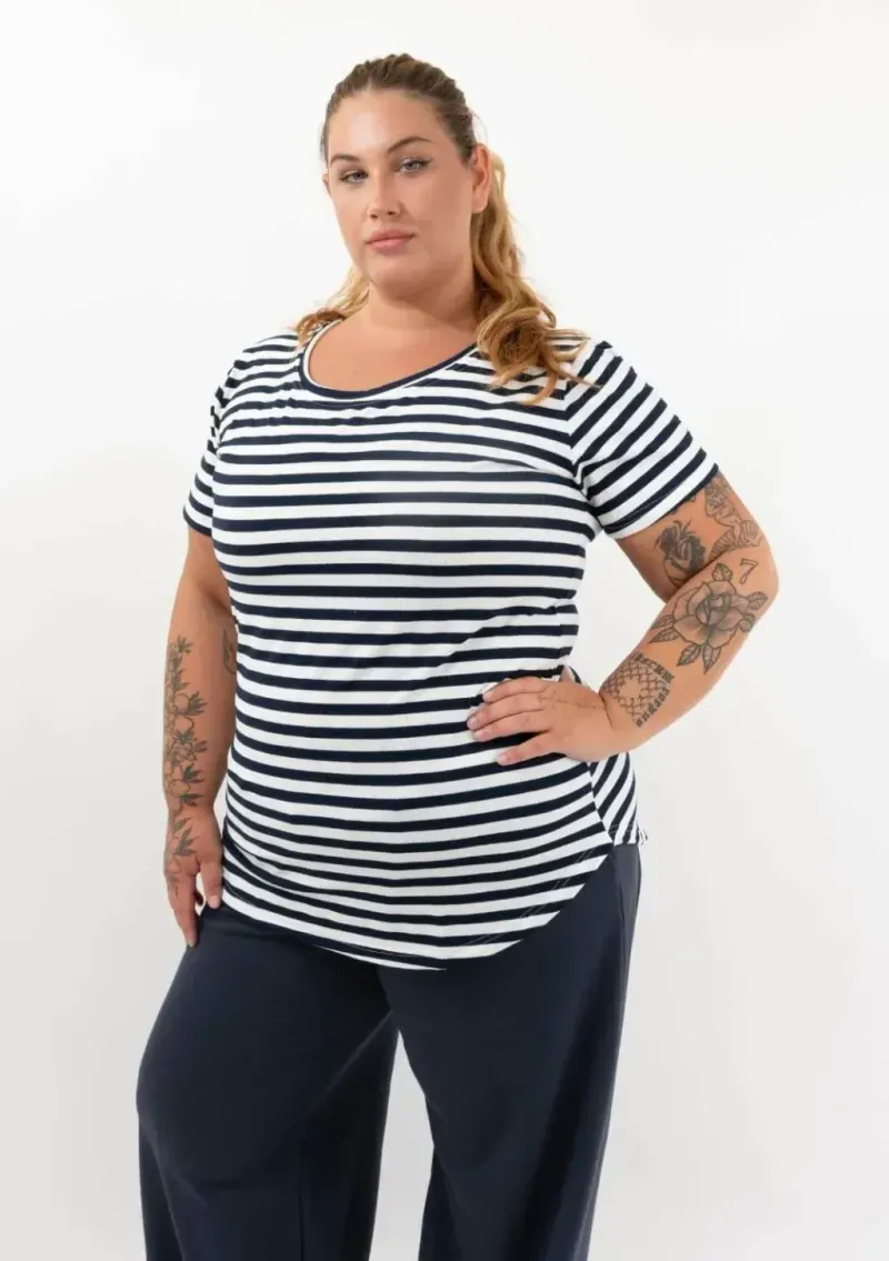 Remera Maga rayado Azul Marino - Morley Talle M - Haya Paz