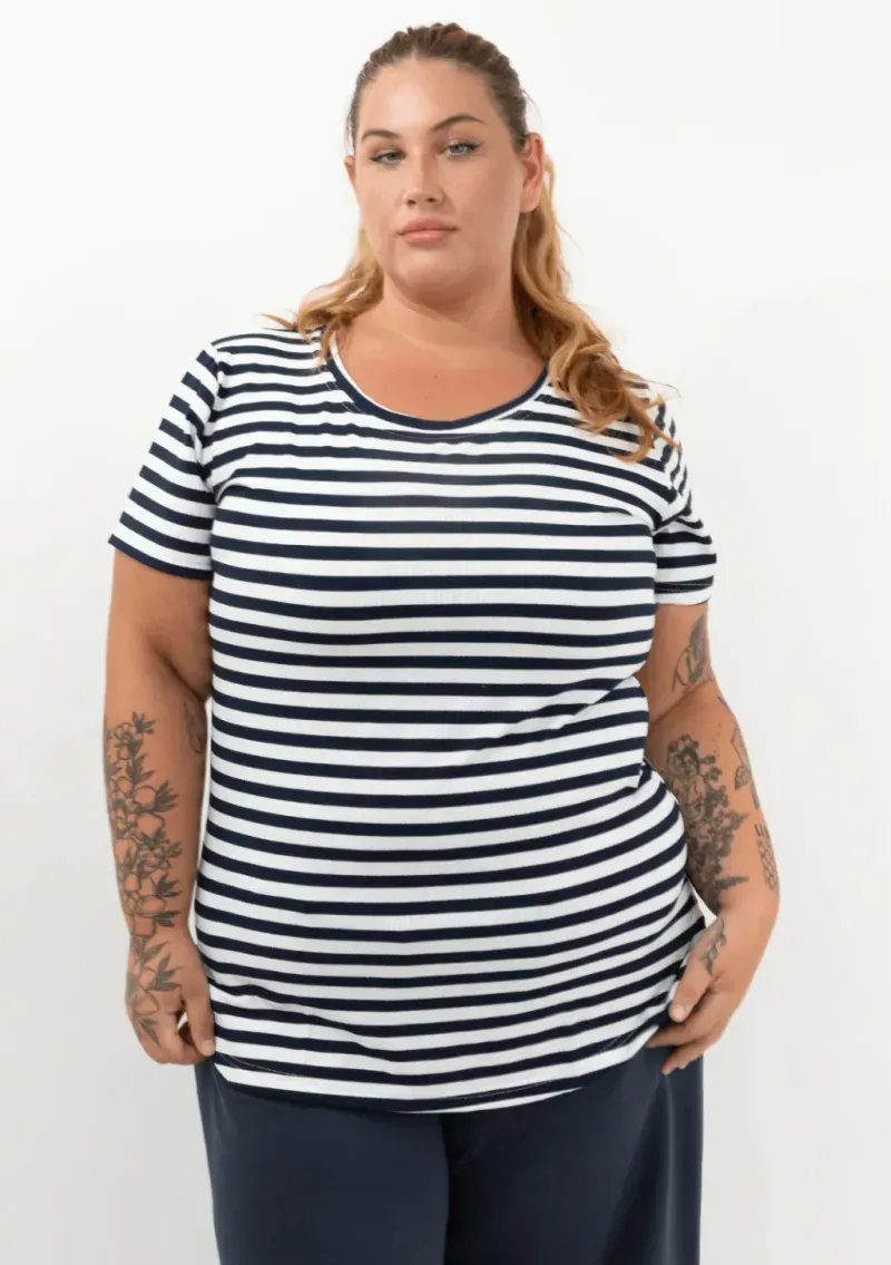 Remera Maga rayado Azul Marino - Morley Talle M - Haya Paz