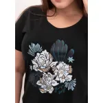 Remera de algodón escote redondo - Flores Azulinas Talle L - Haya Paz