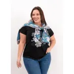 Remera de algodón escote redondo - Flores Azulinas Talle L - Haya Paz