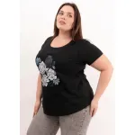 Remera de algodón escote redondo - Flores Azulinas Talle L - Haya Paz