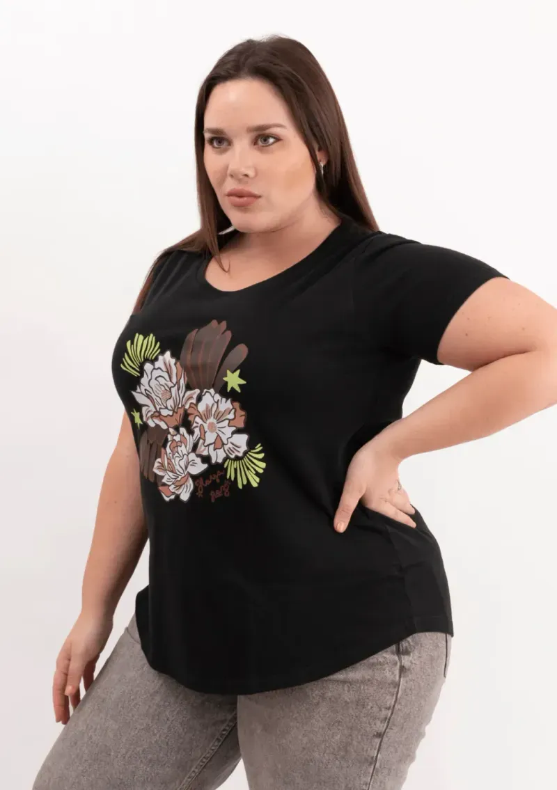 Remera de algodón escote redondo - Flores Dubai Talle L - Haya Paz