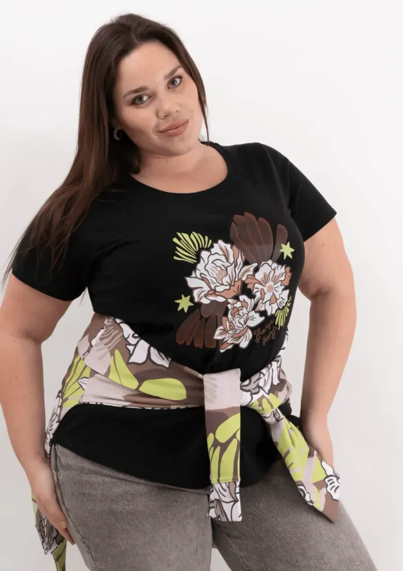 Remera de algodón escote redondo - Flores Dubai Talle L - Haya Paz