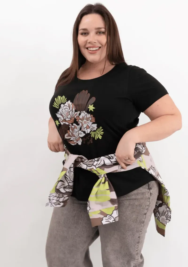 Remera de algodón escote redondo - Flores Dubai Talle L - Haya Paz