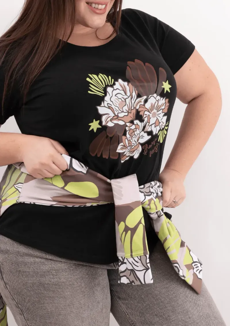 Remera de algodón escote redondo - Flores Dubai Talle L - Haya Paz