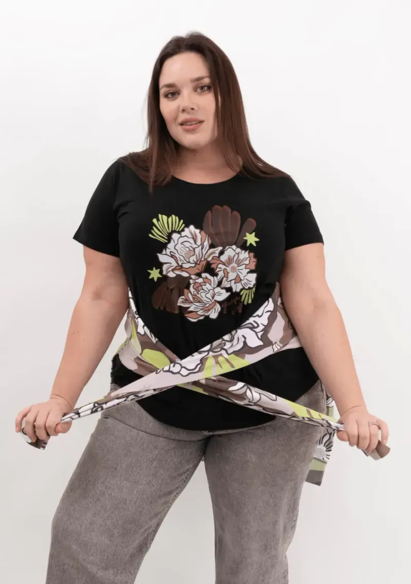 Remera de algodón escote redondo - Flores Dubai Talle L - Haya Paz