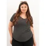 Remera básica de algodón escote V - Gris topo mel. Talle L - Haya Paz
