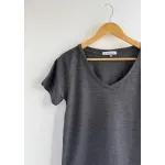 Remera básica de algodón escote V - Gris topo mel. Talle L - Haya Paz