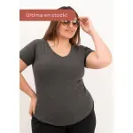 Remera básica de algodón escote V - Gris topo mel. Talle L - Haya Paz