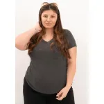 Remera básica de algodón escote V - Gris topo mel. Talle L - Haya Paz