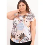 Remera de modal soft - Susan Estampa excl. flores celeste Talle M - Haya Paz