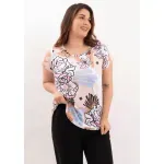 Remera de modal soft - Susan Estampa excl. flores celeste Talle M - Haya Paz