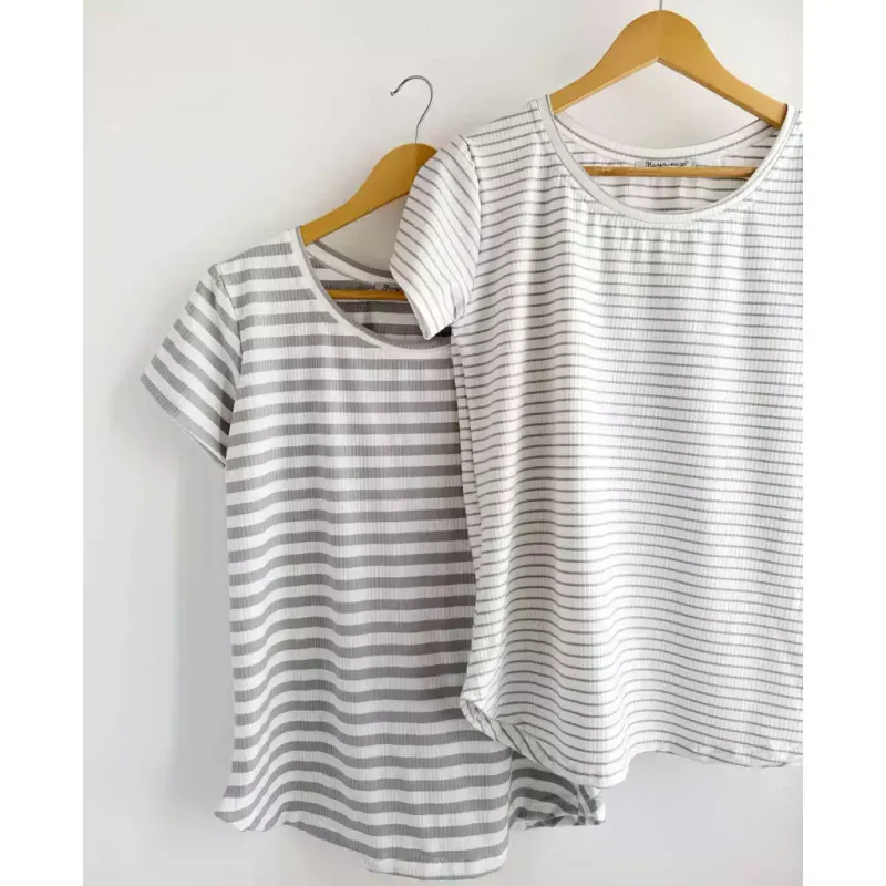 Remera Maga rayado blanco ancho+ gris - Morley Talle M - Haya Paz