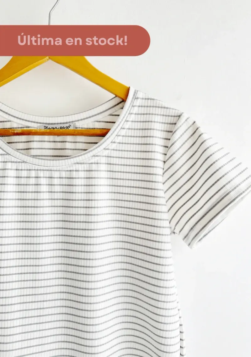 Remera Maga rayado blanco ancho+ gris - Morley Talle M - Haya Paz